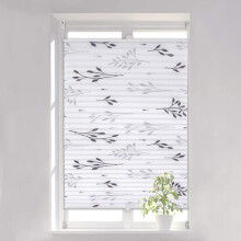 Cortina plissada WOLTU, sem necessidade de furar, com estampa de folhas, 90x130cm, cinza