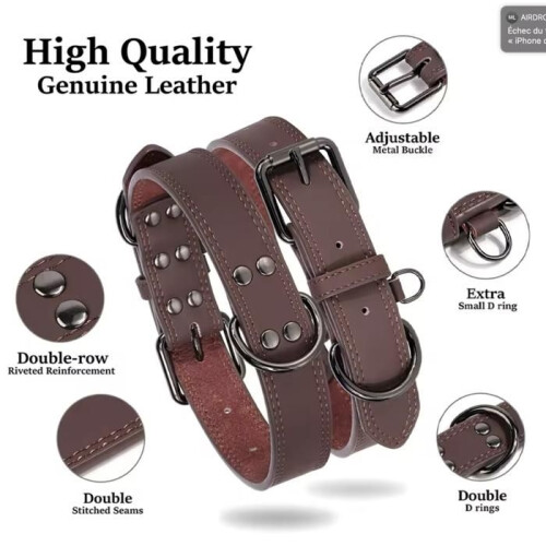 Leather dog collar - RLBSL - XL size - Brown - Adjustable - Durable 1