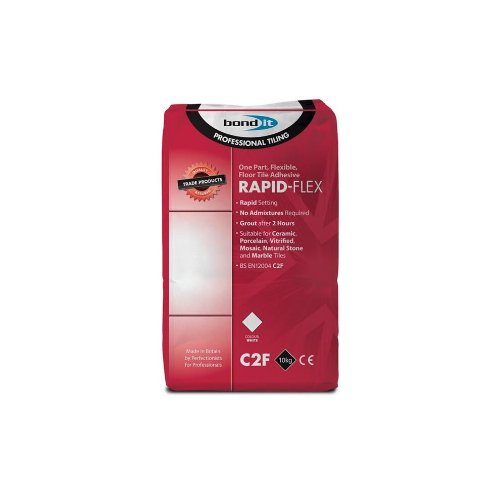 10Kg Rapid-Flex Tile Adhesive Fast Setting Floor Wall Ceramic Uk - White 5061022239477