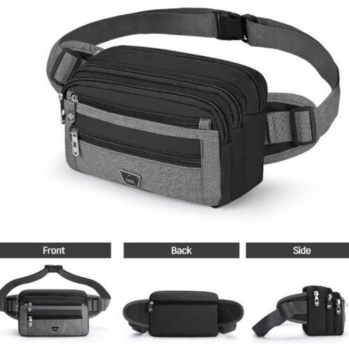 Fanny Pack - Unisex - Large Capacity - 7 Zipped Pockets - Adjustable Strap - Black 1