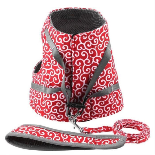 Padded cat vest with harness and adjustable leash for walking cats (Red, Small) — bigr 1