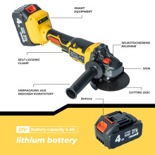 21V Cordless Angle Grinder Brushless 125mm w/ 2 Battery & Charger & Discs Kit