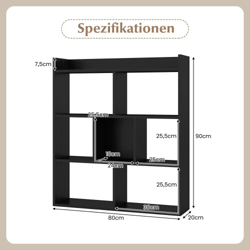Bookshelf with 7 Cubes, 80x20x90 cm, Black 1