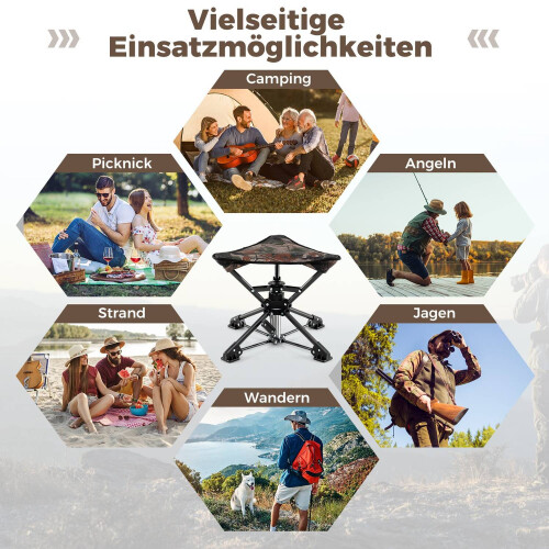 Fällbar campingpall, 360 vridbar, sänkbara fötter 1