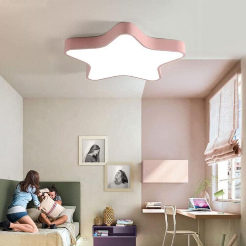 42 cm große LED-Deckenleuchte mit rosa Sternenmuster, dimmbar für Kinderzimmer 1