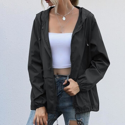 Women's Windproof Waterproof Hooded Jacket - ALLOWITH - SKY - Black - Comfortable and stylish 2