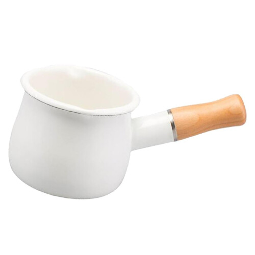 Enamel Milk Pan with Wooden Handle 550ml
