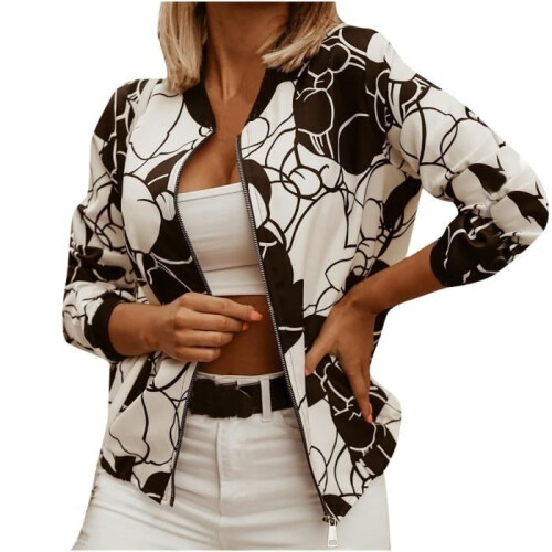 Women's jacket - Fashion - Printed - White - High collar - Long sleeves 1