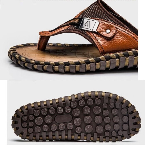 Men's Leather Flip-Flops - Non-Slip - Comfortable for Pool and Beach 1