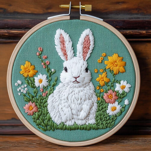 Punch Needle Kit Rabbit in Flowers 20x20cm