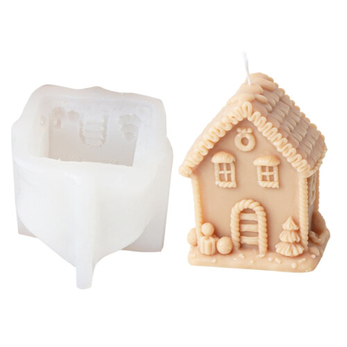 Molde de silicona para velas con forma de casa navideña