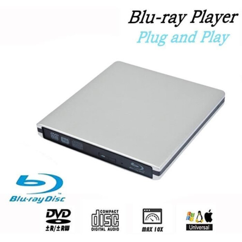 External 3D USB 3.0 Blu-ray DVD Player, Portable Blu-ray DVD CD RW Burner, CD Rack for MacBook OS, Windows 7, 8, 10, Linux 1