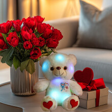 Orsetto di peluche con rosa e luce notturna che cambia colore – 1