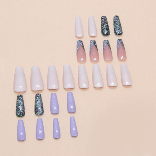 Long Coffin Press-On Nails Glitter Glossy Full Cover 2