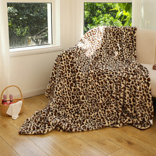 Leopárdmintás plüss takaró, 125 cm, 480 g/m²