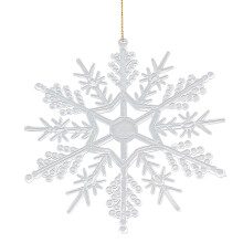 Conjunto de 24 enfeites de floco de neve com glitter e cordão.