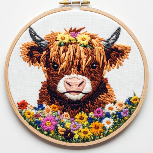 Punch Needle Kit Highland Cow Design 20x20cm