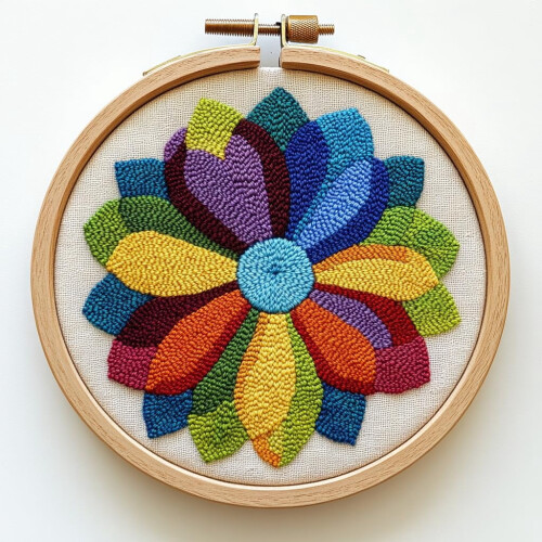 Abstract Mandala Punch Needle Kit – Printed Pattern, Hoop