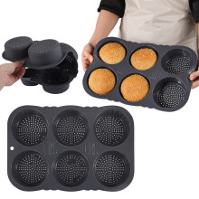 Molde de silicona para pan de hamburguesa de 6 cavidades, resistente al calor.