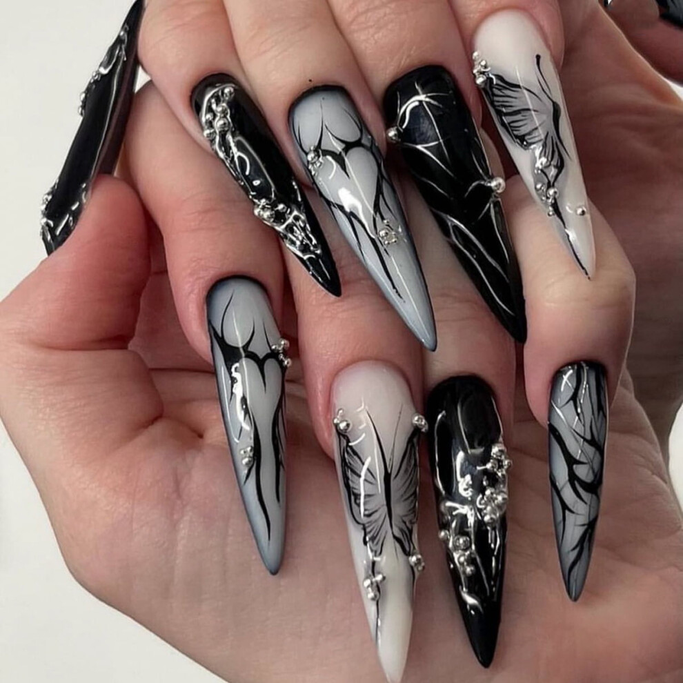 Y2K Goth Kawaii Press-On Nails 3D Gothic Design