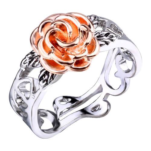 Δαχτυλίδι Hollow Out Rose με αντίκα ασημένιο γυναικείο δαχτυλίδι, μέγεθος 6–10