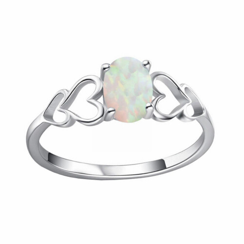 Oval White Opal Ring Sterling Silver Women's Jewelry