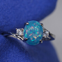 Bague en opale de feu bleue pour femme, taille ovale, taille 6