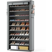 Étagère à chaussures grise à 10 niveaux empilable, pouvant contenir 50 paires