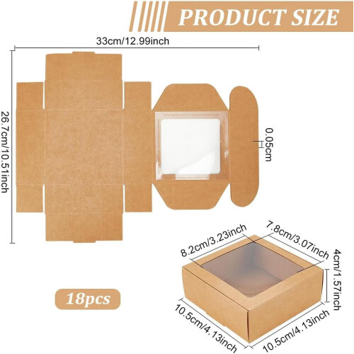 Συσκευασία 18 κουτιών δώρου Kraft 10,5x10,5x4cm με διαφανές PVC 1