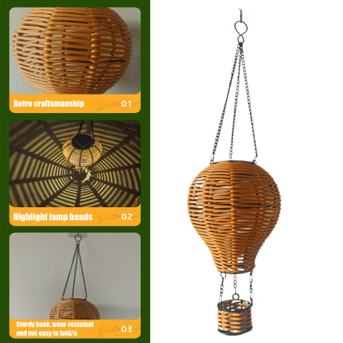 Lanterna solar de vime com design de balão de ar quente 2