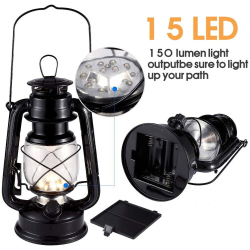 Lanterne tempête LED vintage, à piles, avec variateur. 1