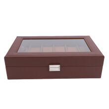 Vintage braunes Leder 12-Fächer-Uhrenbox 33x20x9cm
