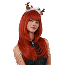 Weihnachtsperücke mit langen, natürlichen, glatten Haaren und Pony DarkRed
