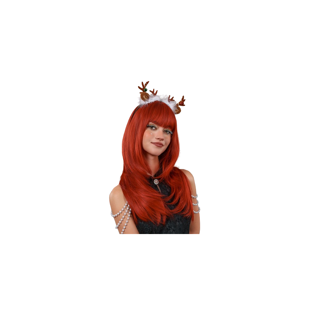 Inf Christmas Long Natural Straight Hairs Wig With Bangs Darkred