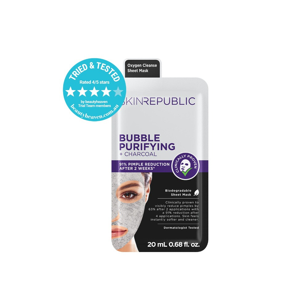 Skin Republic Bubble Purifying + Charcoal Face Mask Sheet | Detox Sheet Mask, Deep Cleansing Mask, Oily Skin Care, Pore Cleansing Mask - 20ml