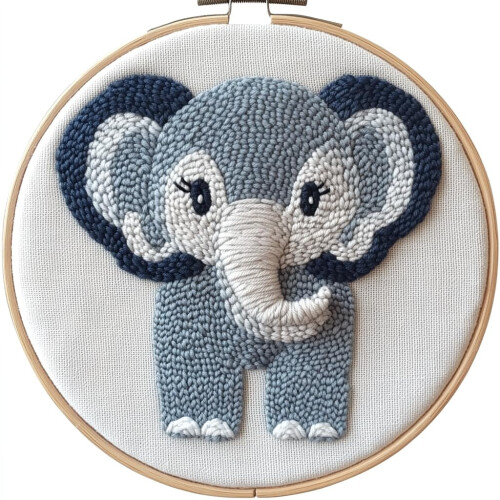 Punch Needle Kit Grey Elephant 20x20cm