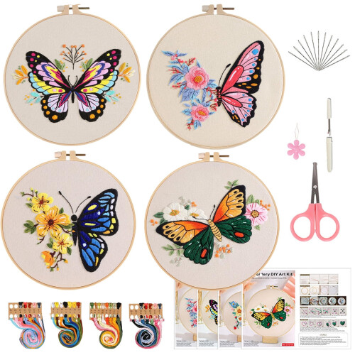 Kit di ricamo da 4 pezzi per principianti con farfalla e