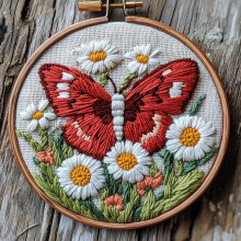 Punch Needle Kit Butterfly on Daisies 20x20cm