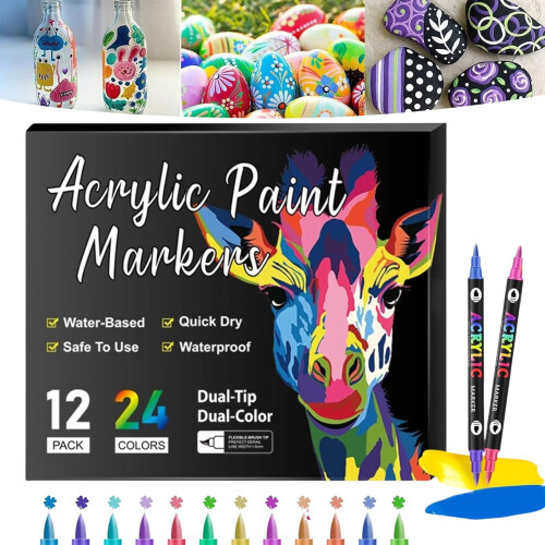 Akrylfärgpennor med dubbla spetsar, 12-pack