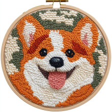 Orange Corgi Punch Needle Kit – DIY Embroidery Set with