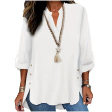 Shirts for Women Oversized Spring Side Button Down long-White S