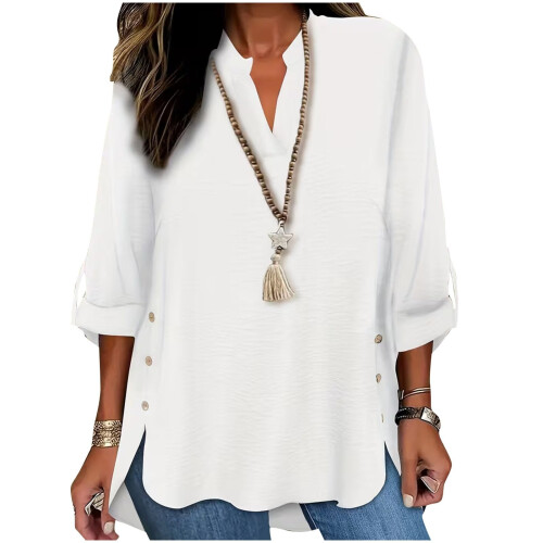 Shirts for Women Oversized Spring Side Button Down long-White S
