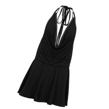 Women Stylish Halter Neck Backless V Neck Swing Dress With-S