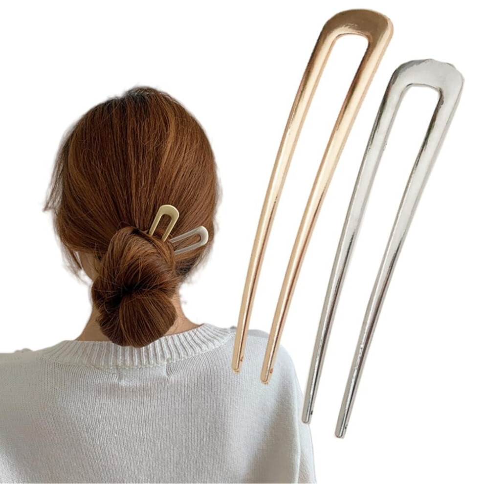 Unisex Gold U-Shaped Hairpin For Updos Â 2 Pack