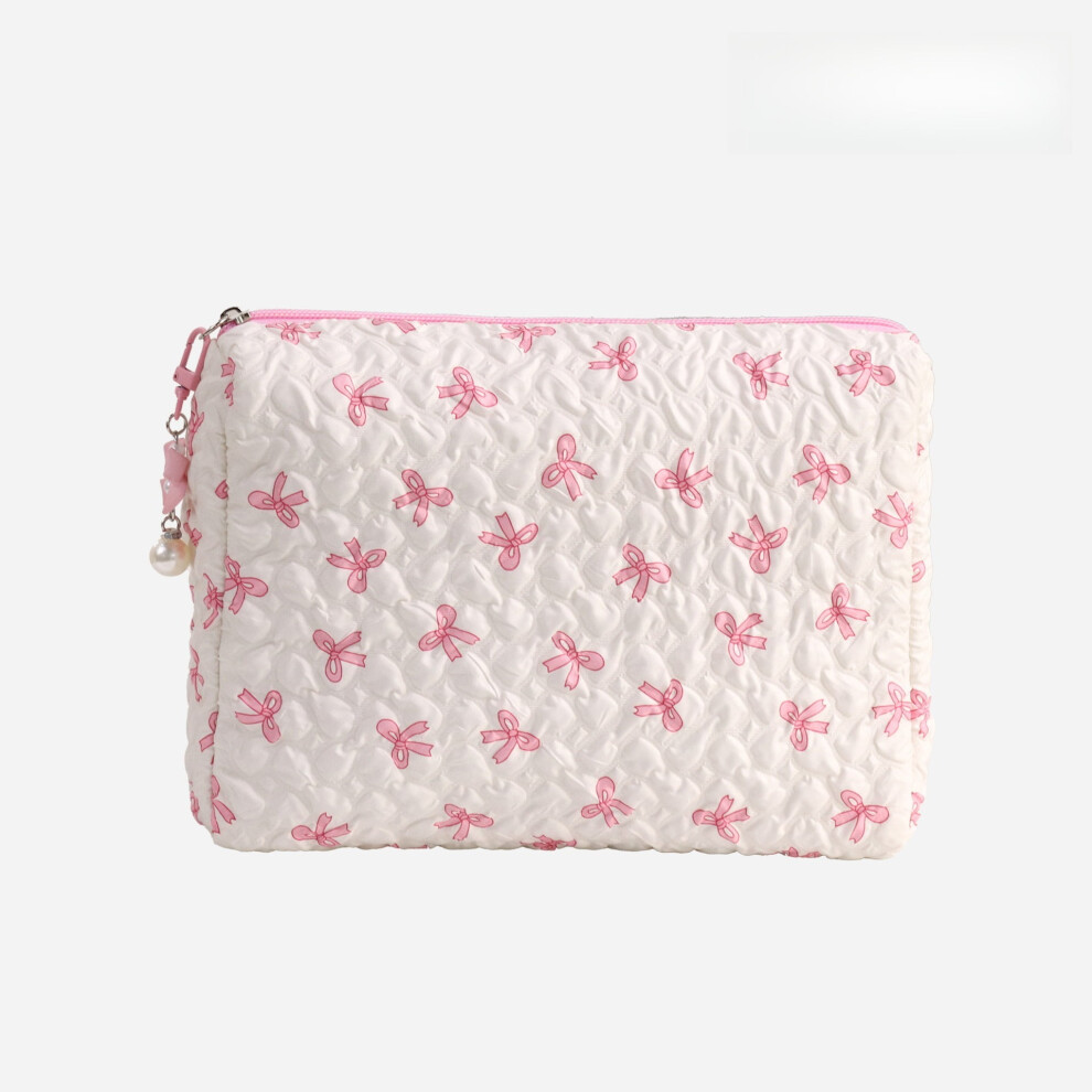 Bow Print Quilted Cosmetic Bag with Zipper