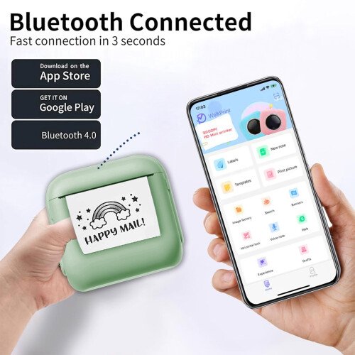 Ασύρματος θερμικός εκτυπωτής ετικετών Bluetooth 57mm 200DPI Πράσινος