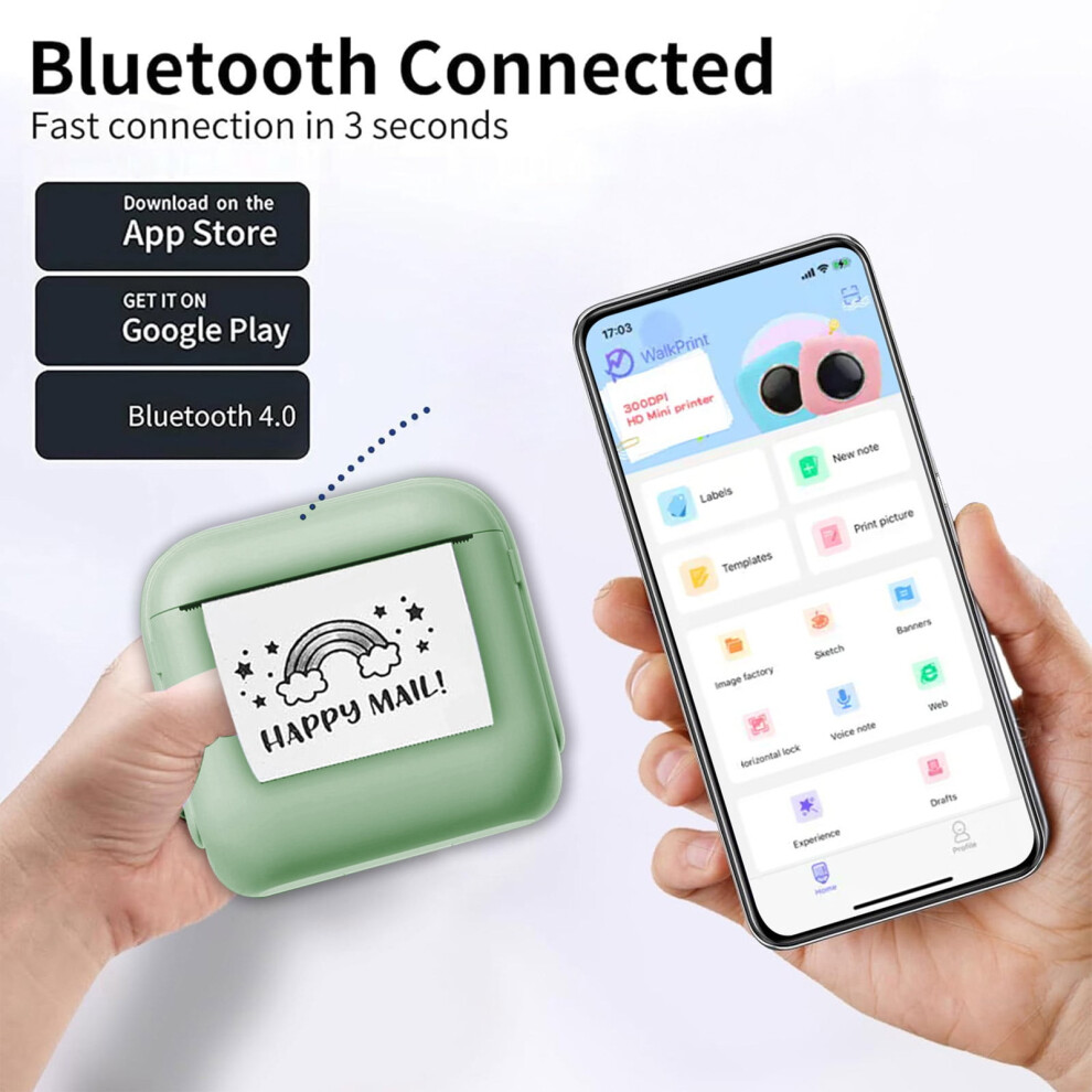 Wireless Bluetooth Thermal Label Printer 57Mm 200Dpi Green 9058772191786