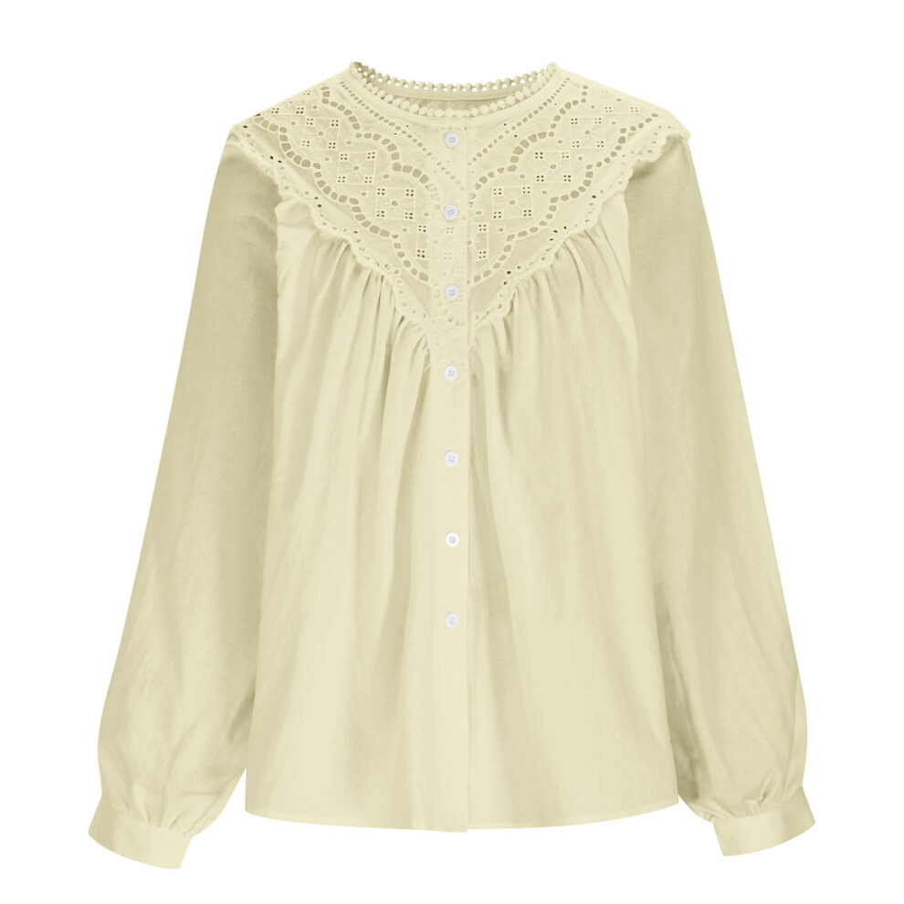 Women's Loose Fit Cotton Long Sleeve Tunics Top Lace-apricot XL