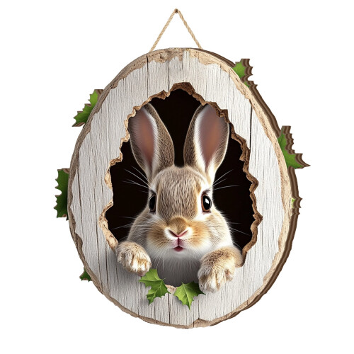 Placa de madeira com coelho da Páscoa para pendurar, 30 cm