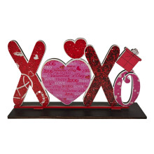 Fa Valentin-napi asztali tábla LOVE XOXO Boldog Valentin-napot